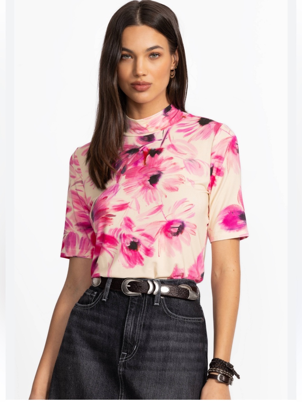 JOHNNY WAS Floral print pink mock neck top NWT XXL